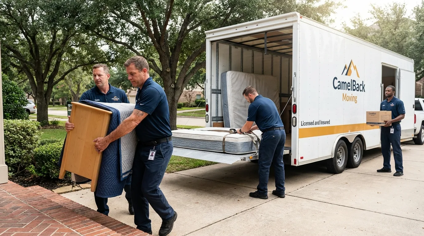 Crew loading residential truck for cross-state move from Colon, MI